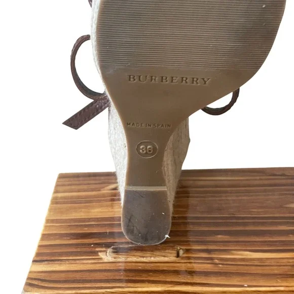 Burberry Brown Leather T-Strap Espadrille Wedge Sandals Size 36 - Picture 7 of 9